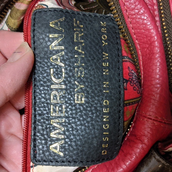 🌟Americana By Sharif Red Pebbled & Brown Leather Crossbody🌟 - Picture 8 of 16